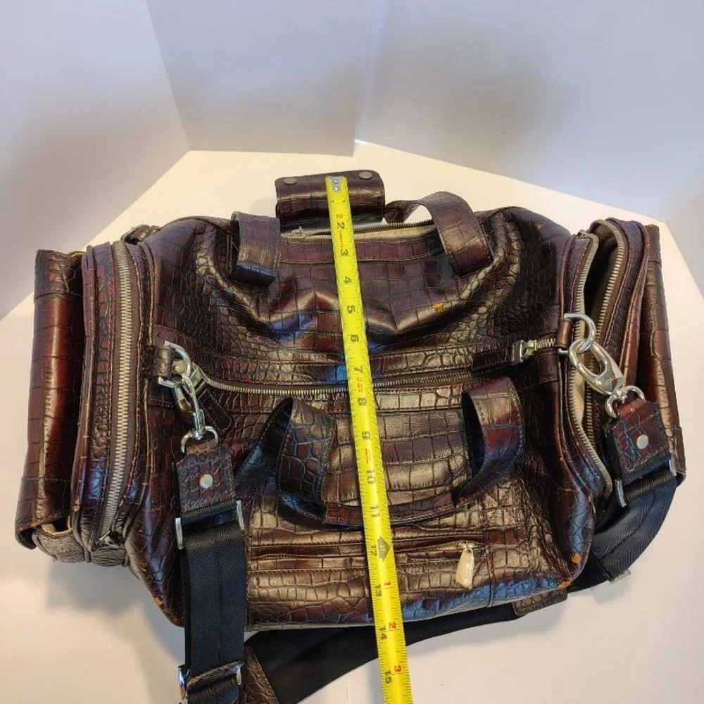 Vtg Bosca Crocodile Print Brown Leather Moda di Roma Travel Duffle Bag New